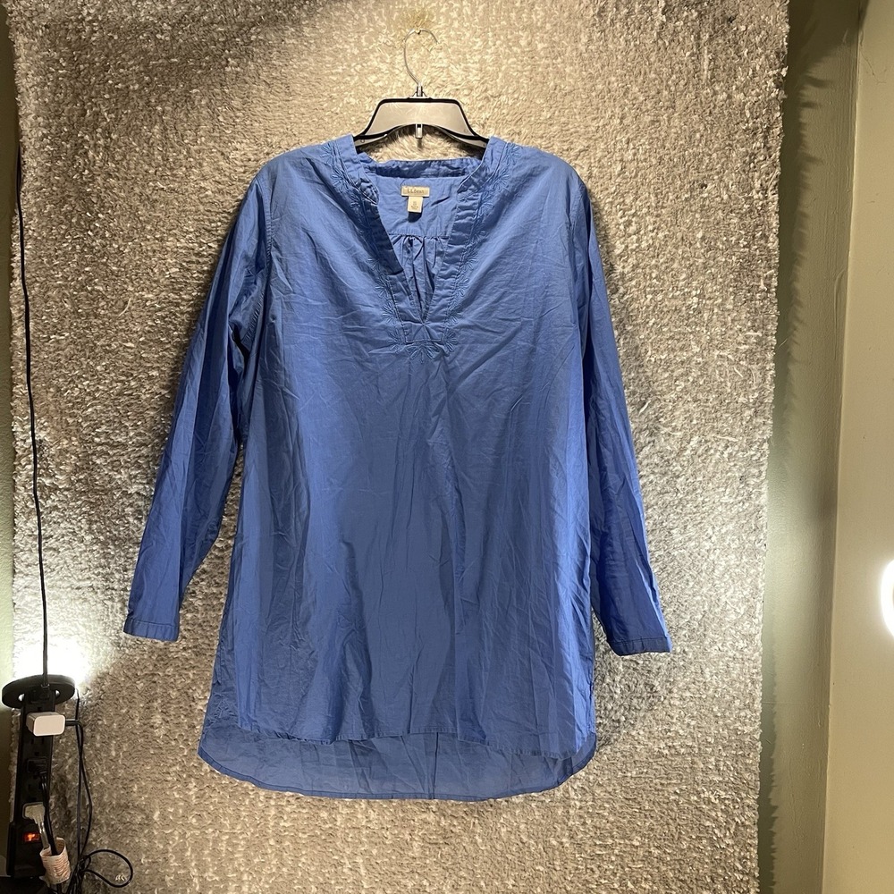 L.L. Bean Blue Lightweight Tunic Long Sleeve Cover Up Dress Cotton XL Relax Boho